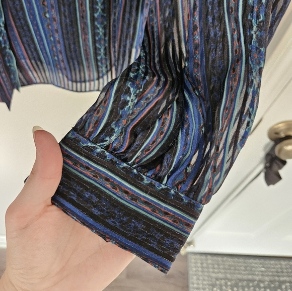 Veronica Beard Navy Malaya Mixed Stripe Tie Silk Button Down Blouse NWT Size 10 - Picture 9 of 14